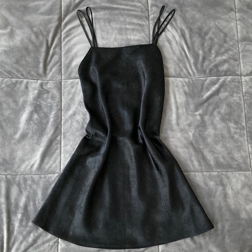 floral print black silk slip dress